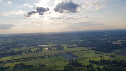 High angle view of agricultural field against sky