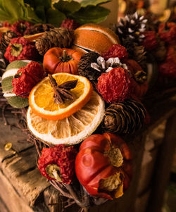 High angle view of fruits on table