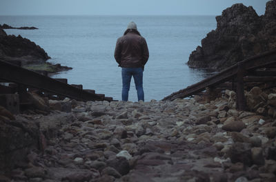 Rear view of man standing at beach