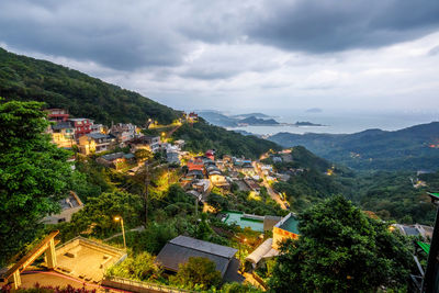 High angle view of townscape against sky