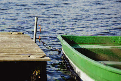 Close-up of boats moored at harbor