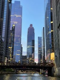 Illuminated buildings in city