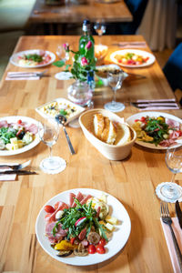 High angle view of food on table