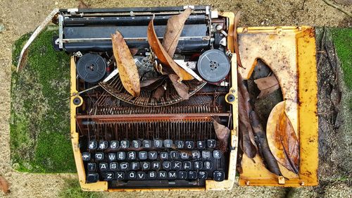 High angle view of old machine part