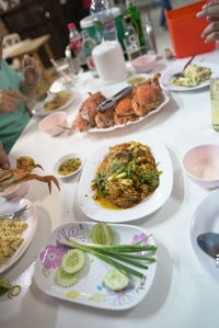 High angle view of food on table