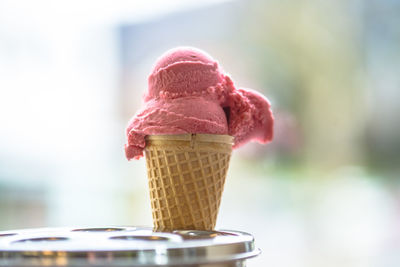 Close-up of ice cream cone against blurred background