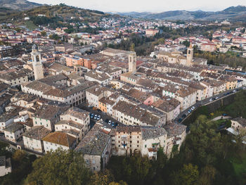 High angle view of townscape against sky