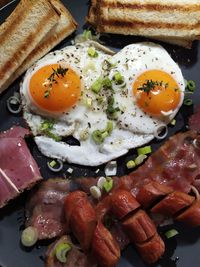 High angle view of breakfast served in plate
