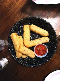 High angle view of food in plate on table