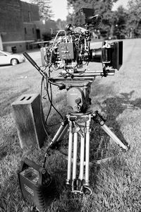 High angle view of machinery on field