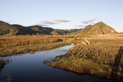 Scenic view of lake against sky