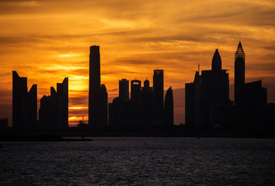Silhouette buildings against sky during sunset