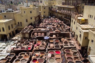 High angle view of buildings in city