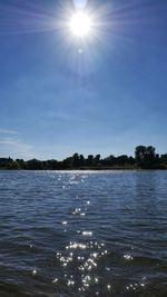 Scenic view of lake against sky on sunny day