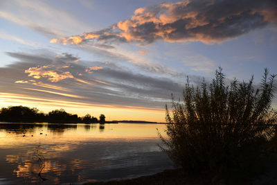 Scenic view of lake against sky during sunset