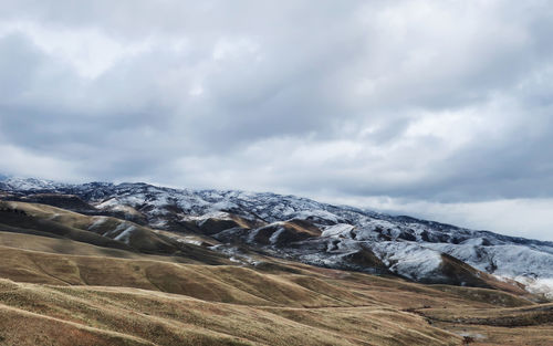 Scenic view of snowcapped mountains against sky