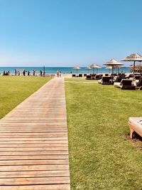 Scenic view of beach against clear sky