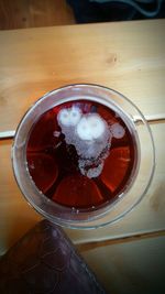 High angle view of drink on table