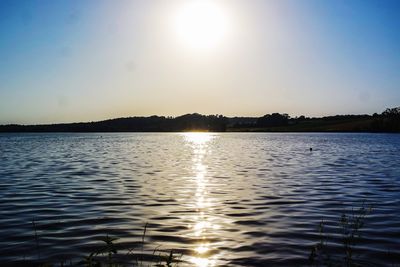 Scenic view of lake against sky during sunset