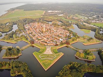 High angle view of buildings in city
