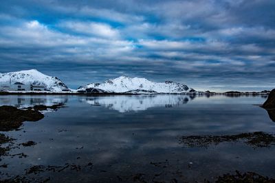 Scenic view of frozen lake against sky