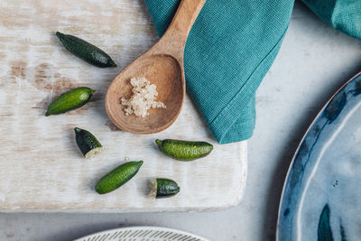 High angle view of vegetables on cutting board