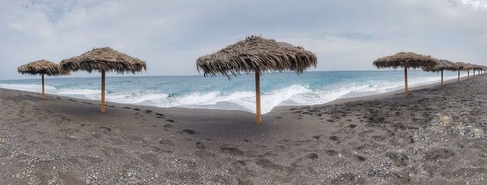 Panoramic of perissa beach at the end of the season