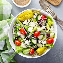 High angle view of food in plate on table