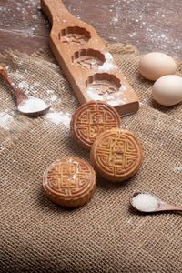 High angle view of bread on table