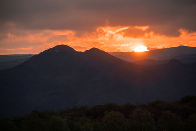 Scenic view of mountains against sky during sunset