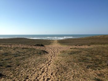 Scenic view of beach against clear sky