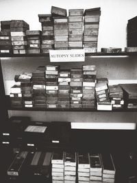 Low angle view of books in shelf