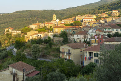 High angle view of buildings in city