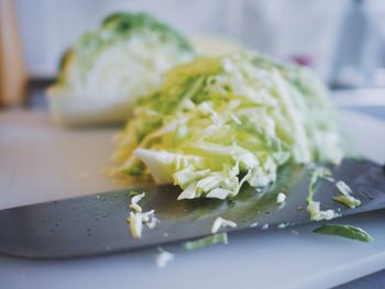 Close-up of chopped cabbage on cutting board