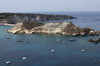 High angle view of sea shore against sky