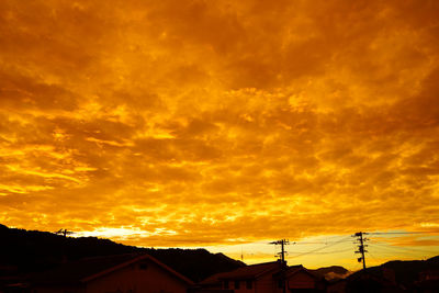 Silhouette buildings against dramatic sky during sunset