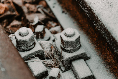 High angle view of snow on floor
