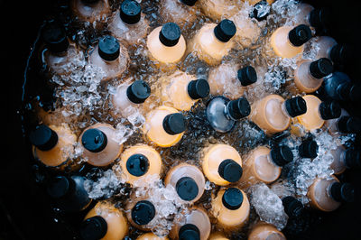 Directly above shot of cold drinks in container