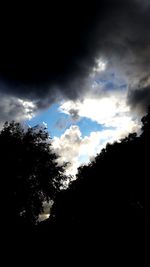 Silhouette of trees against cloudy sky