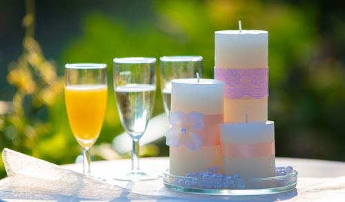 Close-up of beer glass on table