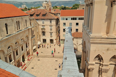 High angle view of buildings in town