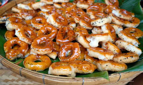 High angle view of seafood on table