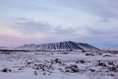 Wide lens panorama of winter landscape in iceland