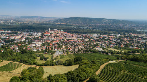 High angle view of townscape against sky