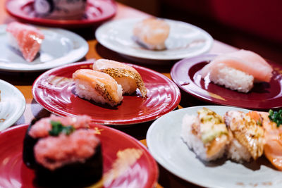 Close-up of dessert served on table