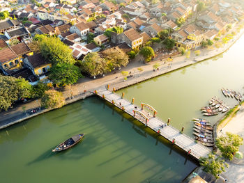 High angle view of boats in river