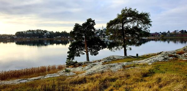 Scenic view of lake against sky