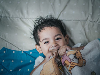 Portrait of cute baby girl at home