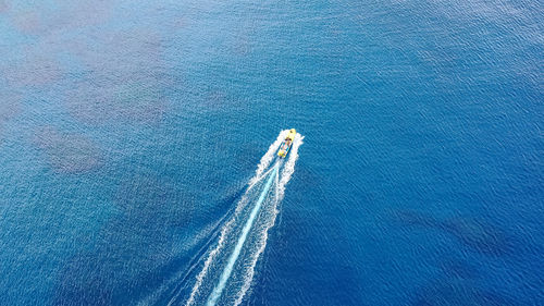 High angle view of ship in sea