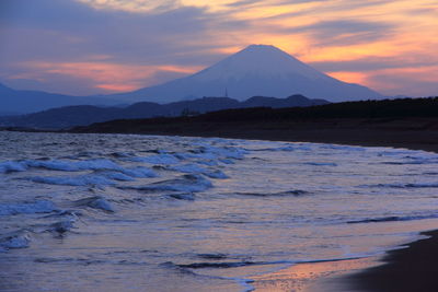 Scenic view of lake at sunset